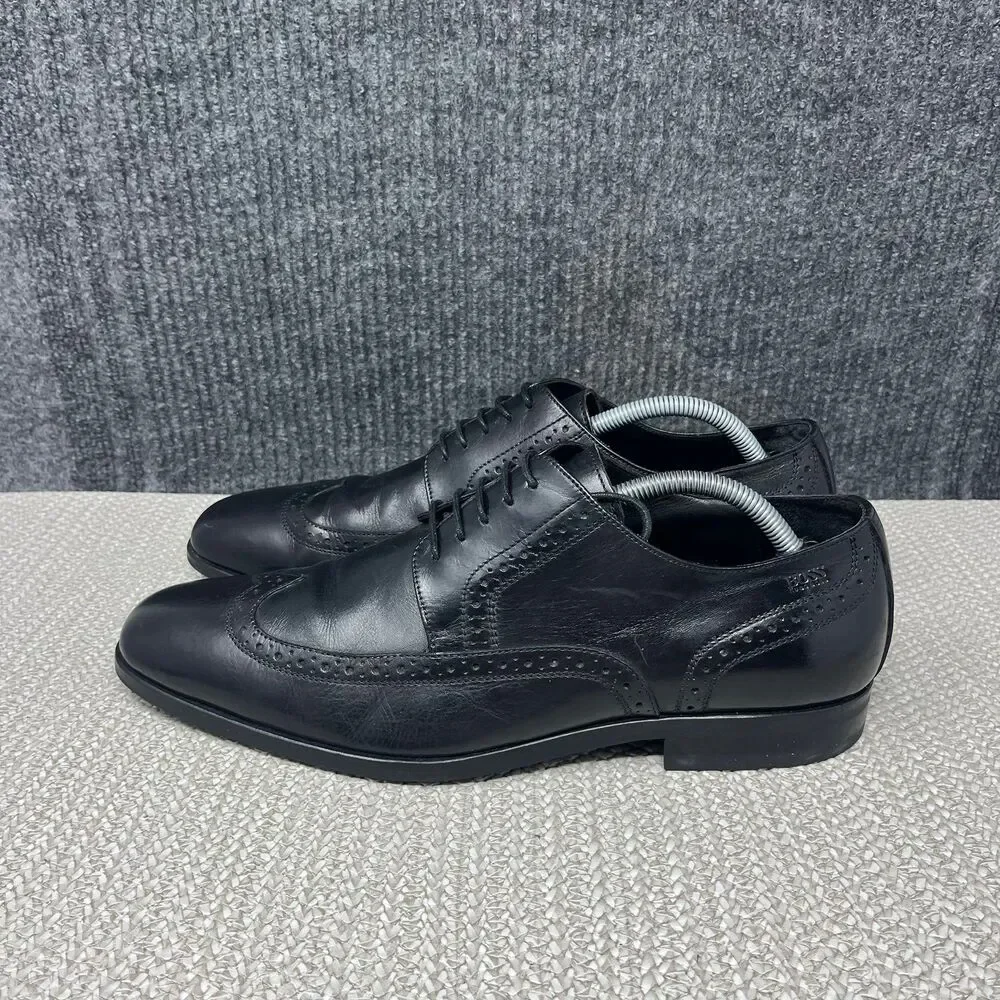 BOSS Hugo Boss Wingtip Oxford Dress Shoes Black Leather Mens Size 10 US